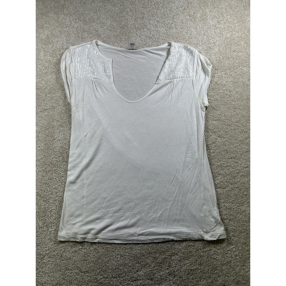 Old Navy Shirt Womens‎ Medium Scoop Neck Short Sleeve Sequin Detail Rayon Top